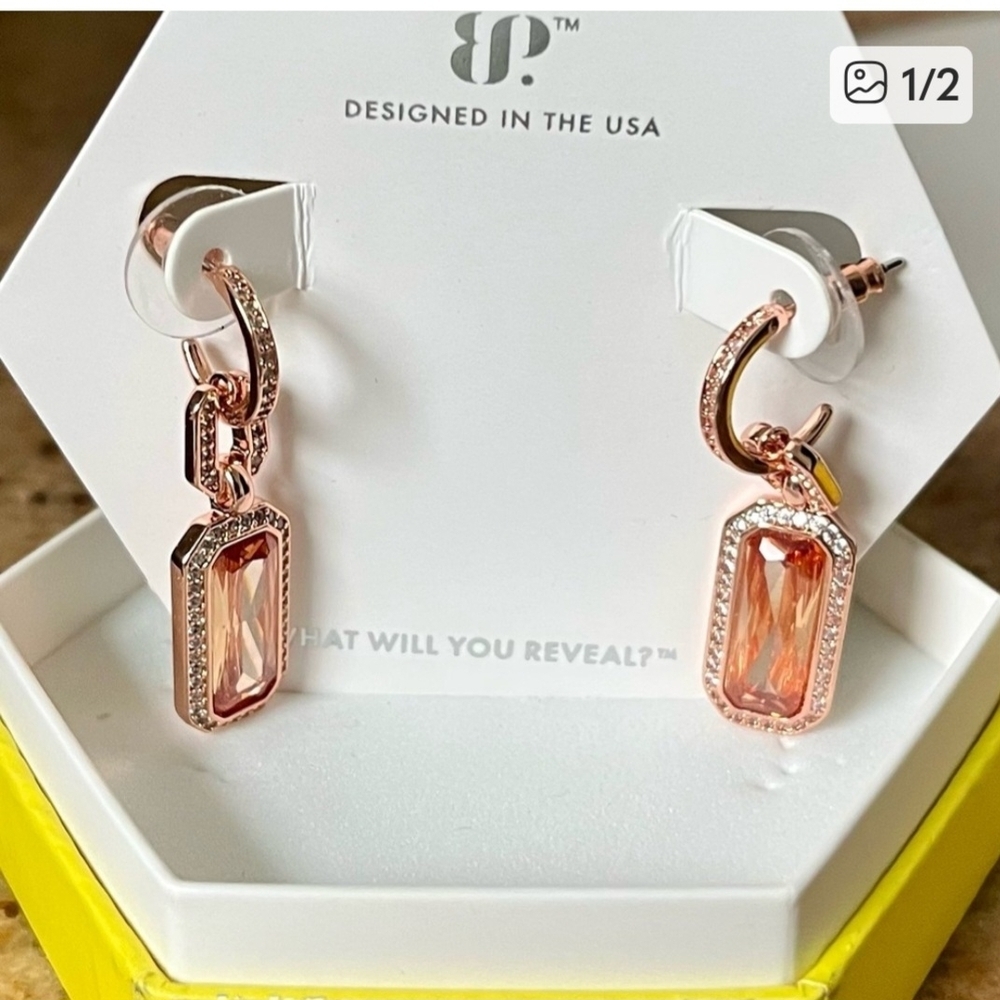 Chic Rose Gold and Pink Gemstone Earrings - Picture 1 of 2